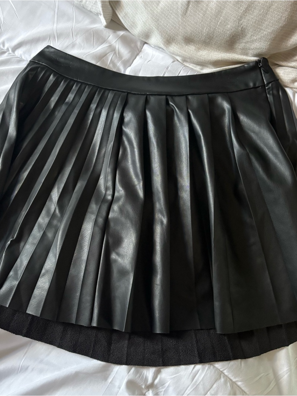Zara Black Faux Leather Pleated Skater Skirt